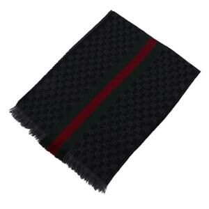 909. Gucci Wool Silk GG Monogram Verbier Fringe Scarf Black
